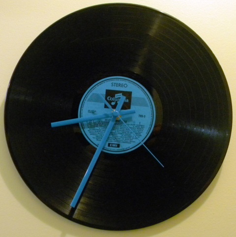 image of a clock made from an old LP record