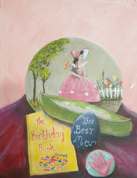 A painting with memorabilia gathered from my mother and other family members