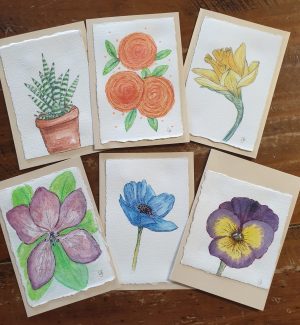 Image of handpainted cards with flowers